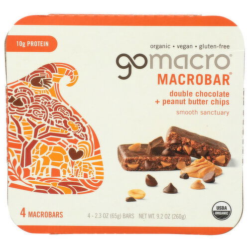 GOMACRO Double Chocolate + Peanut Butter Chips Macrobar Multipack - 2.3 Ounce - 4 Count
