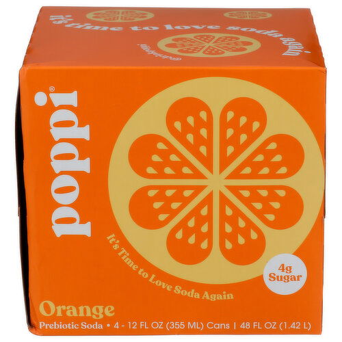 Poppi Orange Prebiotic Soda - 12 Fluid Ounce - 4 Count