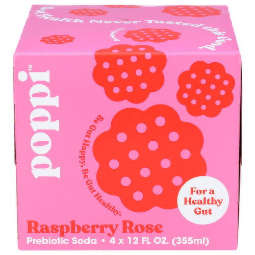 Poppi Raspberry And Lemon Flavored Prebiotic Carbonated Soft Drink - 12 Fluid Ounce - 4 Count