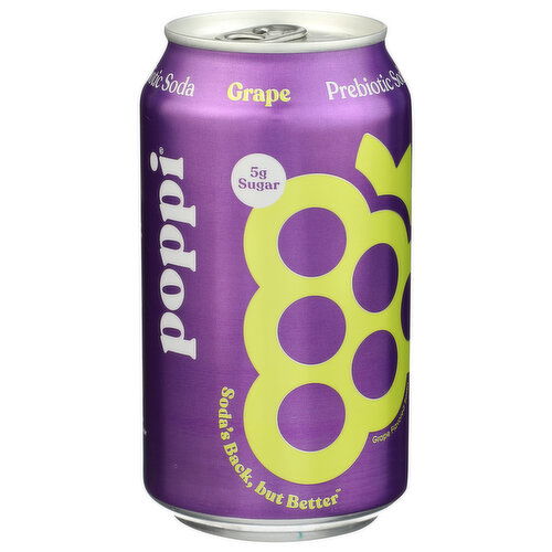 Poppi Grape Flavored Prebiotic Carbonated Soft Drink, Single Can - 12 Fluid Ounce