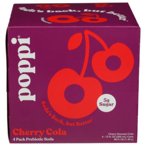 Poppi Cherry Cola Prebiotic Soda - 12 Fluid Ounce - 4 Count