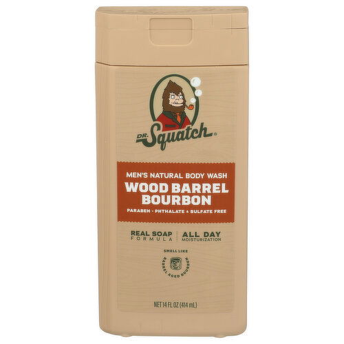 DR. Squatch Arrowroot, Charcoal Body Wash Wood Barrel Bourbon Non-Exfoliating 4 Case Pack - 14 Fluid Ounce Image 1 of 3
