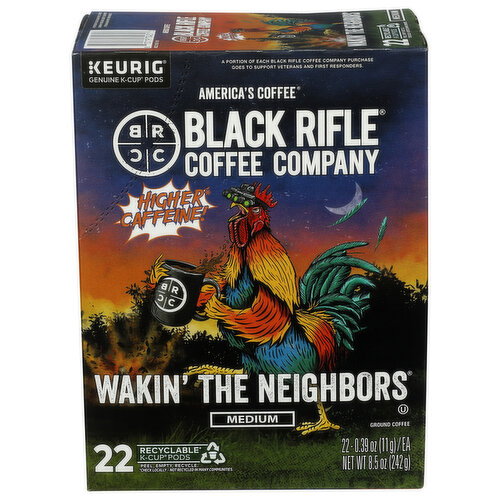 Black Rifle Coffee Robusta Higher Caffine Company Single Serve Medium Roast K-Cup Pods, Wakin The Neighbors - 0.386 Ounce - 22 Count Image 1 of 3