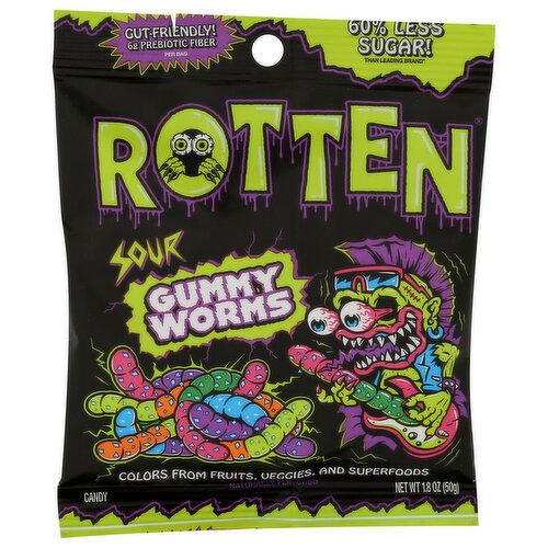 Rotten Multi Gummy Worms Single Serve, Sour - 1.8 Ounce