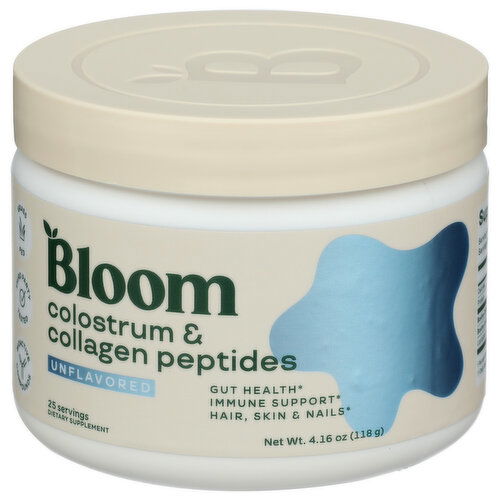 Bloom Nutrition Unflavored Colostrum & Collagen Peptides Powder - 4.16 Ounce Image 1 of 3