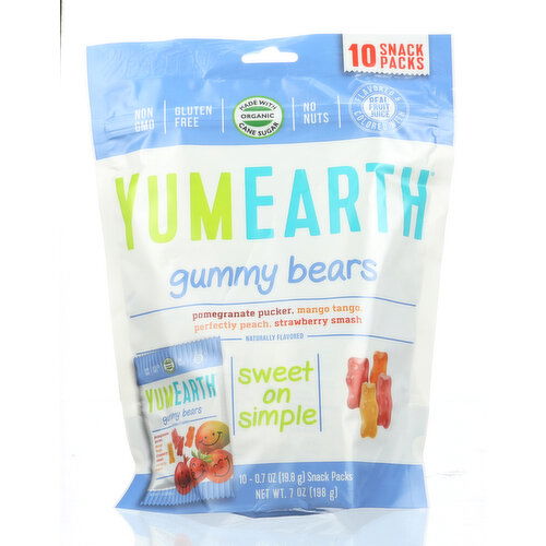 Yumearth Gummy Bears Pomegrante Pucker, Mango Tango, Perfectly Peach, Strawberry Smash - 0.7 Ounce - 10 Count