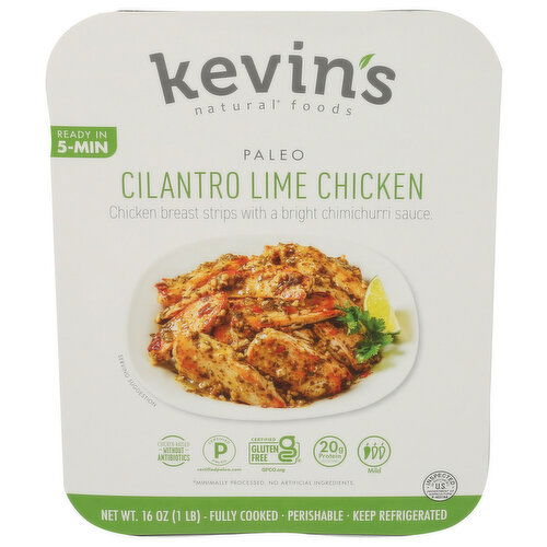 KEVIN'S NATURAL FOODS Cilantro Lime Chicken Tender Breast Strips Paired With a Bright Chimichurri Sauce Made And Garlic - 16 Ounce