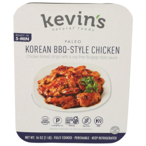 KEVIN'S NATURAL FOODS Korean BBQ Chicken Tender Breast Strips Paired With a Soy-Free Bulgogi-Style Sauce Made Coconut Aminos, Garlic, And Roasted Sesame. Bbq-Style - 16 Ounce