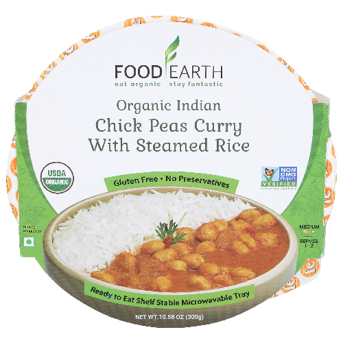 Food Earth Organic Indian Chick Peas Curry With Steamed Rice - 10.58 Ounce