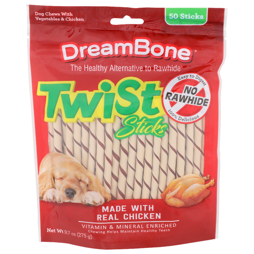 Dreambone Twist Sticks Dog Chews With Vegetables & Chicken - 0.194 Ounce - 50 Count