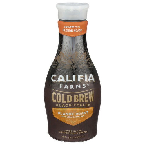 Califia Farms Cold Brew Coffee Pure Black Blonde Roast - 48 Fluid Ounce