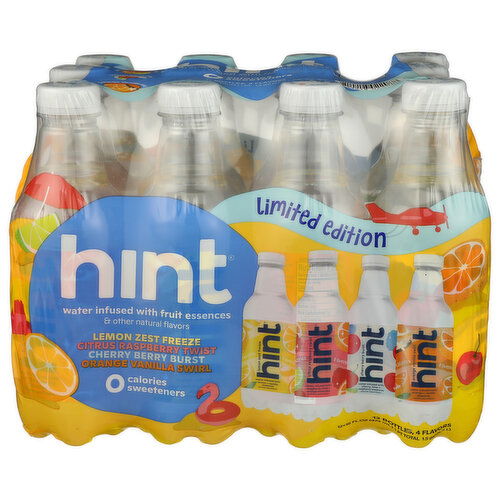 Hint Lemon Zest Freeze, Citrus Raspberry Twist, Orange Vanilla Swirl, Cherry Berry Burst Limited Edition Fruit Infused Water Summer Variety 12 Pack - 0.125 Gallon - 12 Count