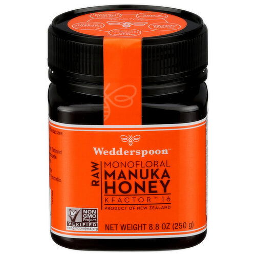 WEDDERSPOON Raw Monofloral Manuka Honey Kfactor 16, Poly Jar - 8.8 Ounce