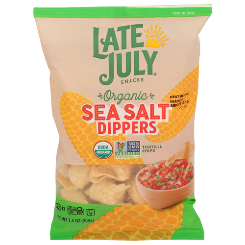 Late July Snacks Organic Tortilla Chips Sea Salt Dippers - 7.4 Ounce