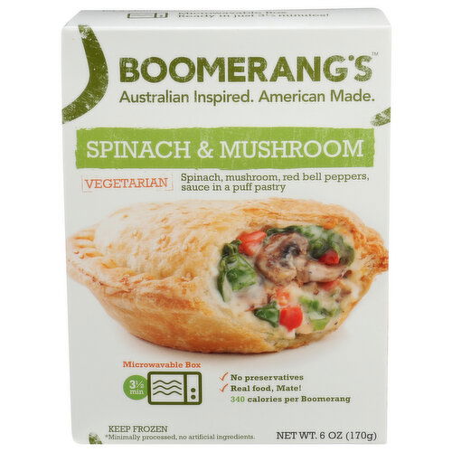 Boomerang's Aussie Pie Spinach & Mushroom - 6 Ounce