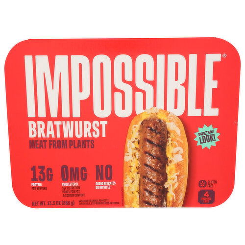 IMPOSSIBLE Bratwurst Sausage Made From Plants, 4 Links - 3.375 Ounce - 4 Count