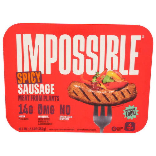 IMPOSSIBLE Spicy Sausage Made From Plants, 4 Links - 3.375 Ounce - 4 Count