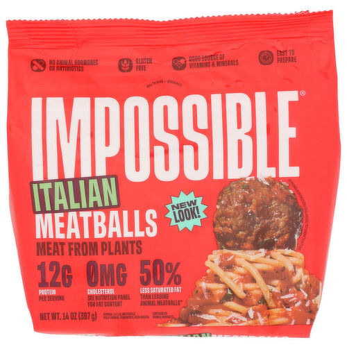 Impossible Foods Italian Meatballs Made From Plants, Italian, Frozen, Fully Cooked - 14 Ounce