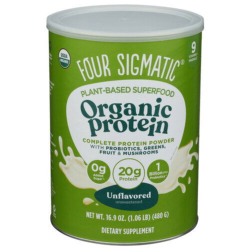 FOUR SIGMATIC Protein Unflavored Powder Defend Plant-Based With Superfoods Immune Supporting Mushrooms & Adaptogens Can New 63cc Scoop - 16.9 Ounce