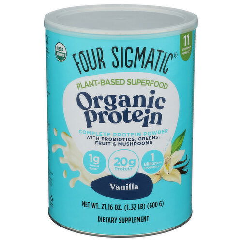 FOUR SIGMATIC Protein Vanilla Powder Defend Plant-Based With Superfoods Immune Supporting Mushrooms & Adaptogens Sweet - 21.16 Ounce
