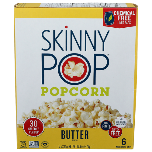 Skinny Pop Butter Flavor Popcorn - 2.8 Ounce - 6 Count