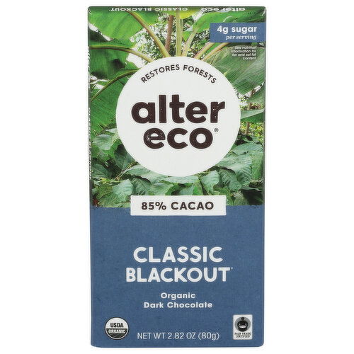 Alter Eco Classic Blackout 85% Cacao Organic Dark Chocolate Bar - 2.82 Ounce