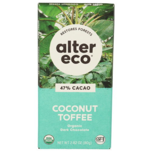 Alter Eco Chocolate Coconut Toffee 47% Cacao Organic Dark Bar - 2.82 Ounce - 1 Count
