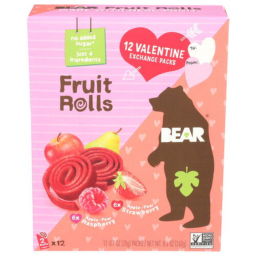 Bear Strawberry & Raspberry Fruit Rolls Valentines Packs 12 X - 0.7 Ounce - 12 Count Image 1 of 4