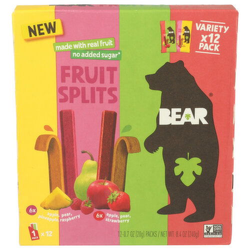Bear Apple Strawberry And Raspberry Pineapple Fruit Splits Variety Pack - 0.7 Ounce - 12 Count