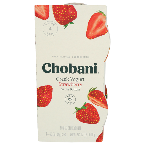 Chobani Strawberry Non-Fat Greek Yogurt On The Bottom 4-Pack - 5.3 Ounce - 4 Count