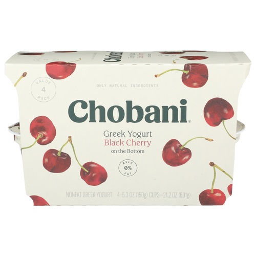 Chobani Black Cherry Non-Fat Greek Yogurt On The Bottom 4-Pack - 5.3 Ounce - 4 Count
