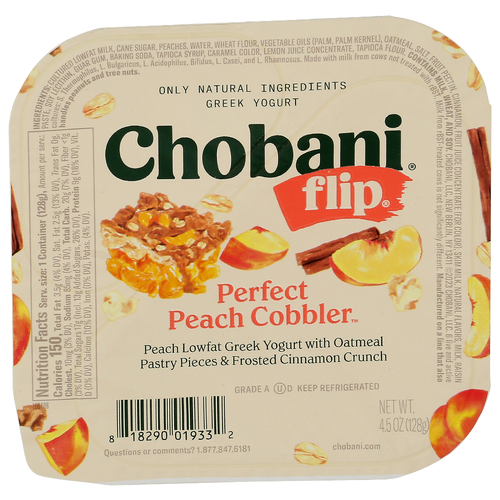 CHOBANI Peach Cobbler Flip Low-Fat Greek Yogurt Perfect - 4.5 Ounce