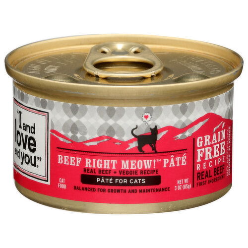 I And Love And You Canned Wet Cat Food Beef Right Meow! Pate - 3 Ounce