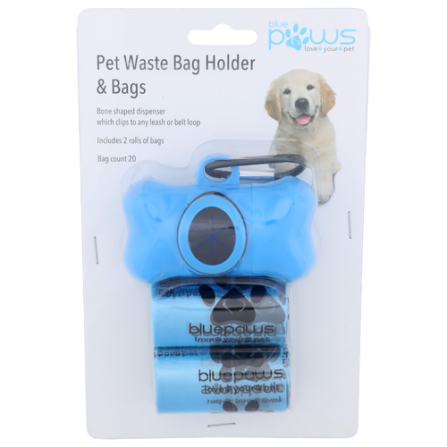 Blue Paws Pet Waste Bag Holder & Bags - 20 Count