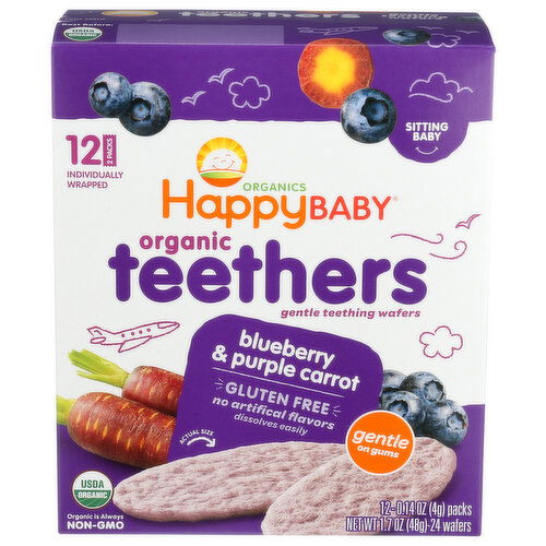 Happy Baby Organic Teethers Blueberry & Purple Carrot - 0.142 Ounce - 12 Count