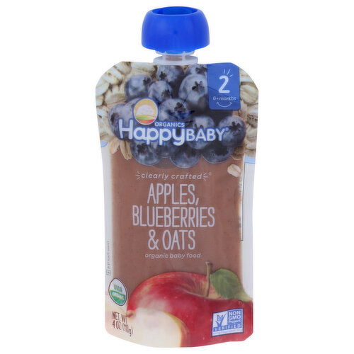 Happy Baby Stage 2 Clearly Crafted Apples Blueberries & Oats - 4 Ounce
