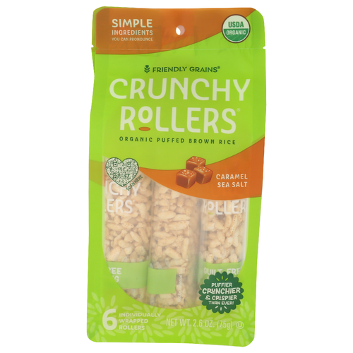 FRIENDLY GRAINS Caramel Sea Salt Puffed Crunchy Rollers Standup Pouch - 0.433 Ounce - 6 Count