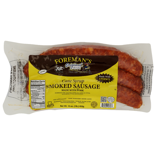 FOREMAN's Smoked Sausage Steen's Cane Syrup Made With Pork - 16 Ounce