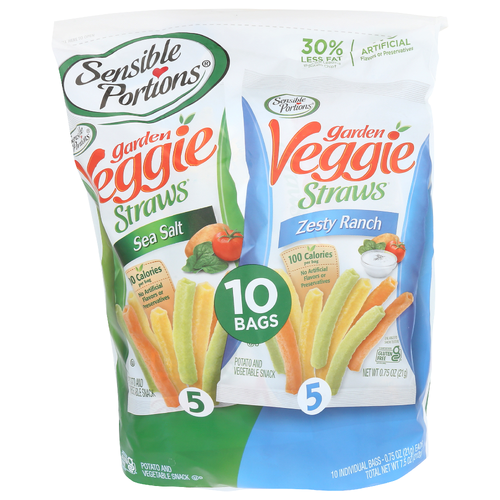 SENSIBLE PORTIONS Sea Salt & Zesty Ranch Garden Veggie Straws 10-Count Multipack - 0.75 Ounce - 10 Count