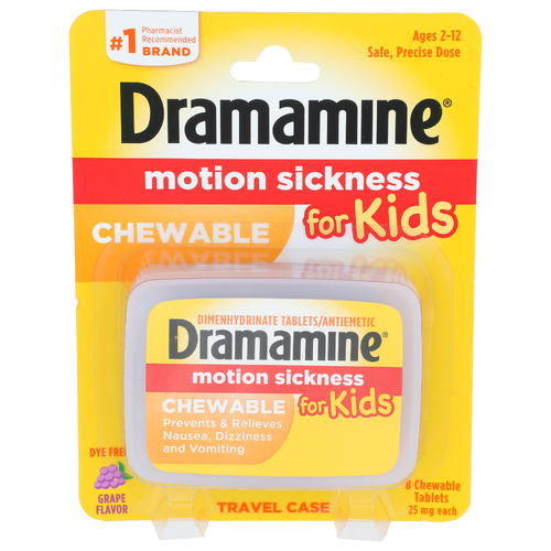 Dramamine Grape Flavor Chewable Motion Sickness For Kids - 8 Count