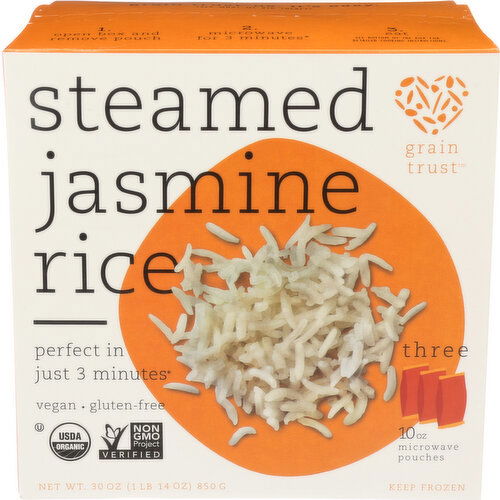 GRAIN TRUST Steamed Jasmine Rice Organic - 10 Ounce - 3 Count