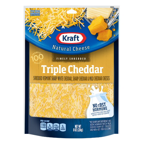 Kraft Triple Cheddar Finely Shredded Natural Cheese Bag - 8 Ounce
