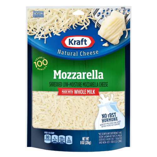 Kraft Natural Mozzarella Shredded Cheese With Whole Milk, Bag - 8 Ounce