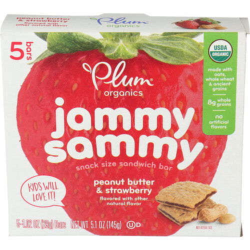 Plum Organics Jammy Sammy Sandwich Bar Strawberry Jam & Peanut Butter - 1.02 Ounce - 5 Count