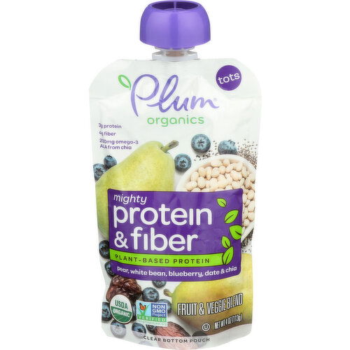 Plum Organics Toddler Puree Pouch Pear, White Bean, Blueberry Date & Chia - 4 Ounce
