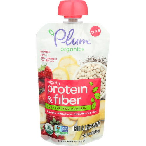 Plum Organics Toddler Puree Pouch Banana, White Bean, Strawberry & Chia - 4 Ounce