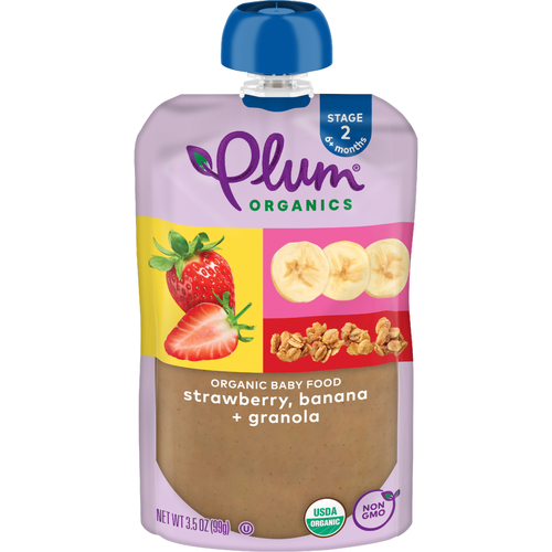 Plum Organics Strawberry, Banana + Granloa Stage 2 Organic Baby Food + Granola Pouch - 3.5 Ounce