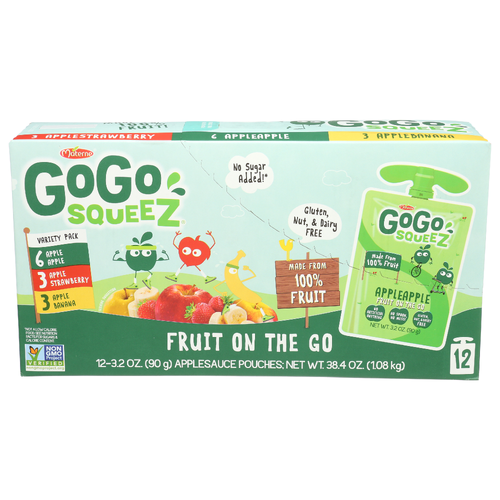 GoGo Squeez Applesauce, Fruit On The Go, Variety Pack - 12 Each
