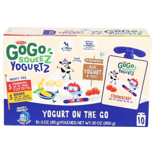 GoGo Squeez Yogurt, Low Fat, Strawberry/Banana, Variety Pack - 10 Each
