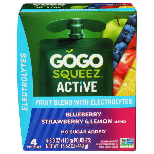 Gogo Squeez Active Electrolyes Blueberry Strawberry Lemon - 3.9 Ounce - 4 Count